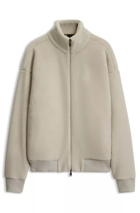 Sweat zippé en polaire finition peluche avec logo brodé