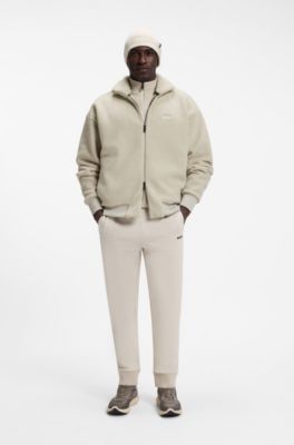 Sweat zipp&eacute; en polaire finition peluche avec logo brod&eacute;, Beige clair