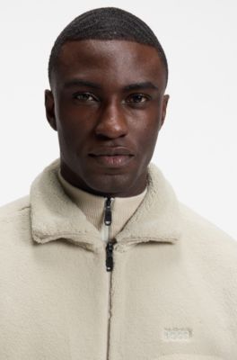 Sweat zipp&eacute; en polaire finition peluche avec logo brod&eacute;, Beige clair