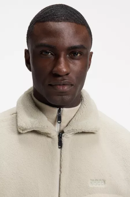 Logo-embroidered zip-up sweatshirt in teddy fleece