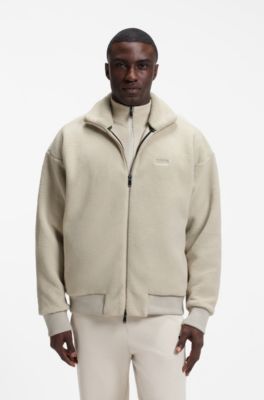 Sweat zipp&eacute; en polaire finition peluche avec logo brod&eacute;, Beige clair