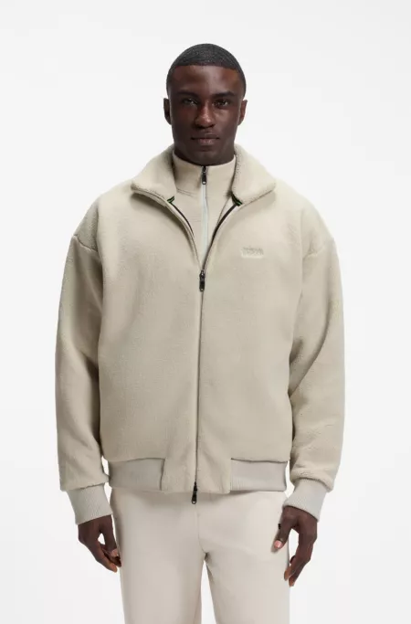 Logo-embroidered zip-up sweatshirt in teddy fleece