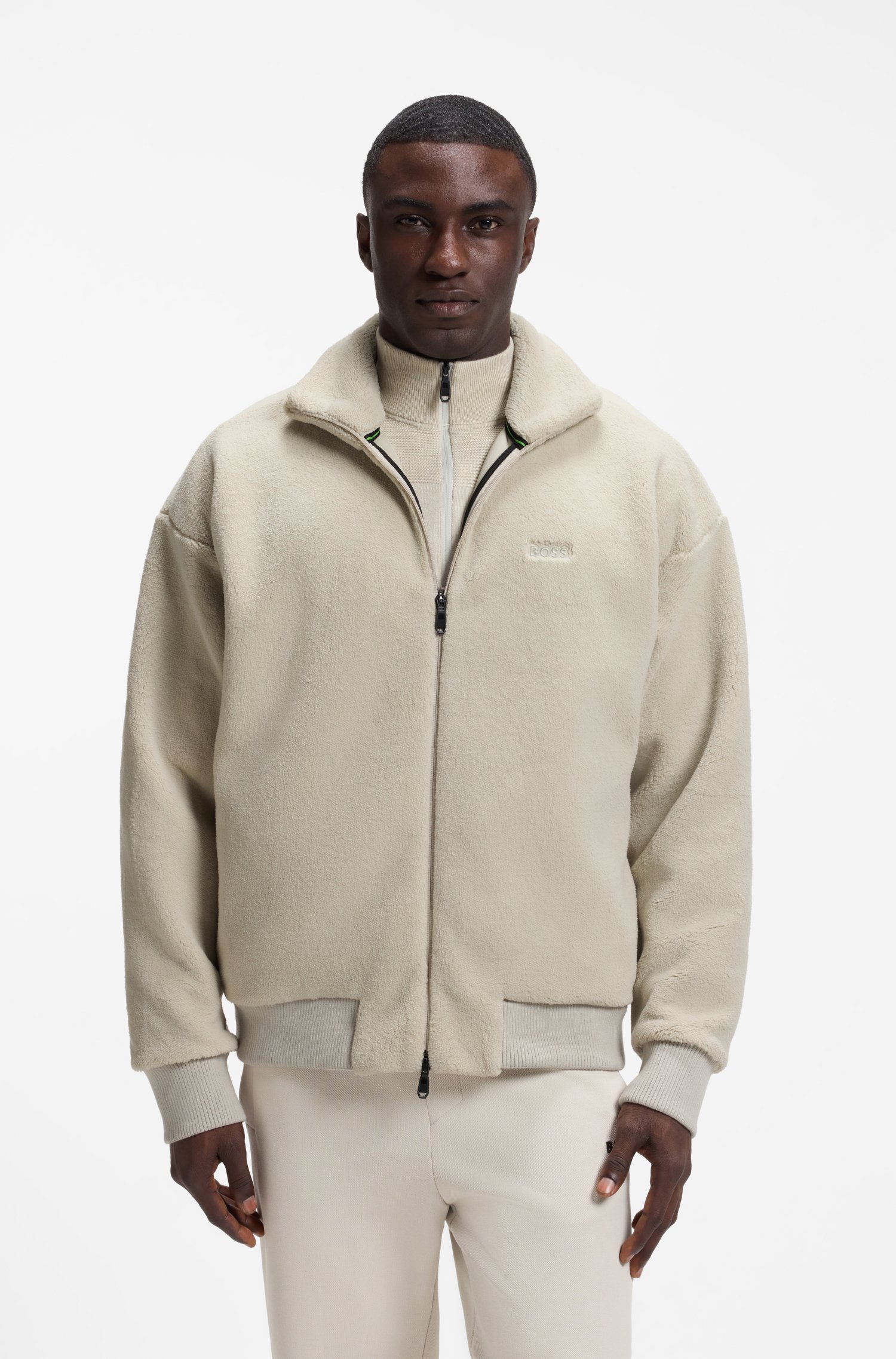 Boss Logo-embroidered zip-up sweatshirt in teddy fleece herr