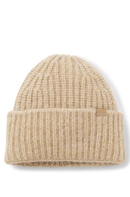 Chunky ribbed-knit beanie hat with wool and alpaca, Beige