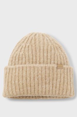 Chunky ribbed-knit beanie hat with wool and alpaca, Beige