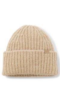 Chunky ribbed-knit beanie hat with wool and alpaca, Beige