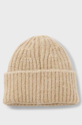 Chunky ribbed-knit beanie hat with wool and alpaca, Beige
