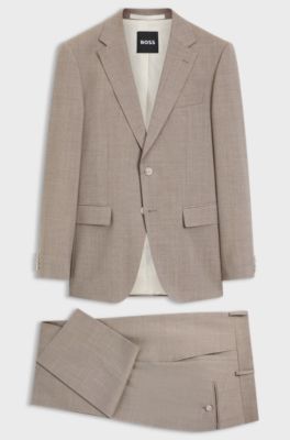 Two-piece slim-fit suit in virgin wool, Beige
