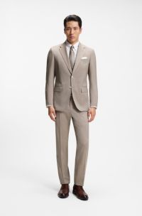 Two-piece slim-fit suit in virgin wool, Beige