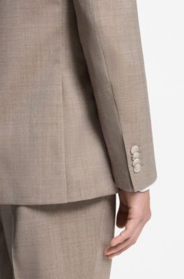 Two-piece slim-fit suit in virgin wool, Beige