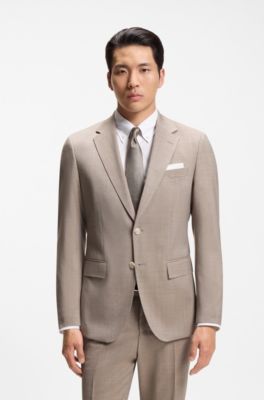 Two-piece slim-fit suit in virgin wool, Beige