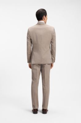 Two-piece slim-fit suit in virgin wool, Beige