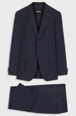 Two-piece slim-fit suit in virgin wool, Dark Blue