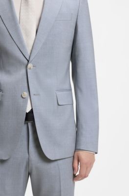 Abito due pezzi slim fit in lana vergine, Celeste