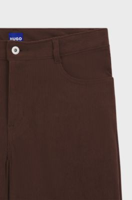 Relaxed-fit corduroy trousers with logo embroidery, Brown