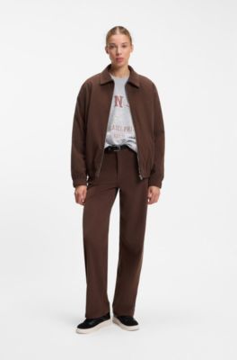 Relaxed-fit corduroy trousers with logo embroidery, Brown