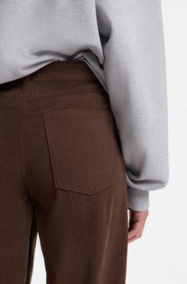 Relaxed-fit corduroy trousers with logo embroidery, Brown