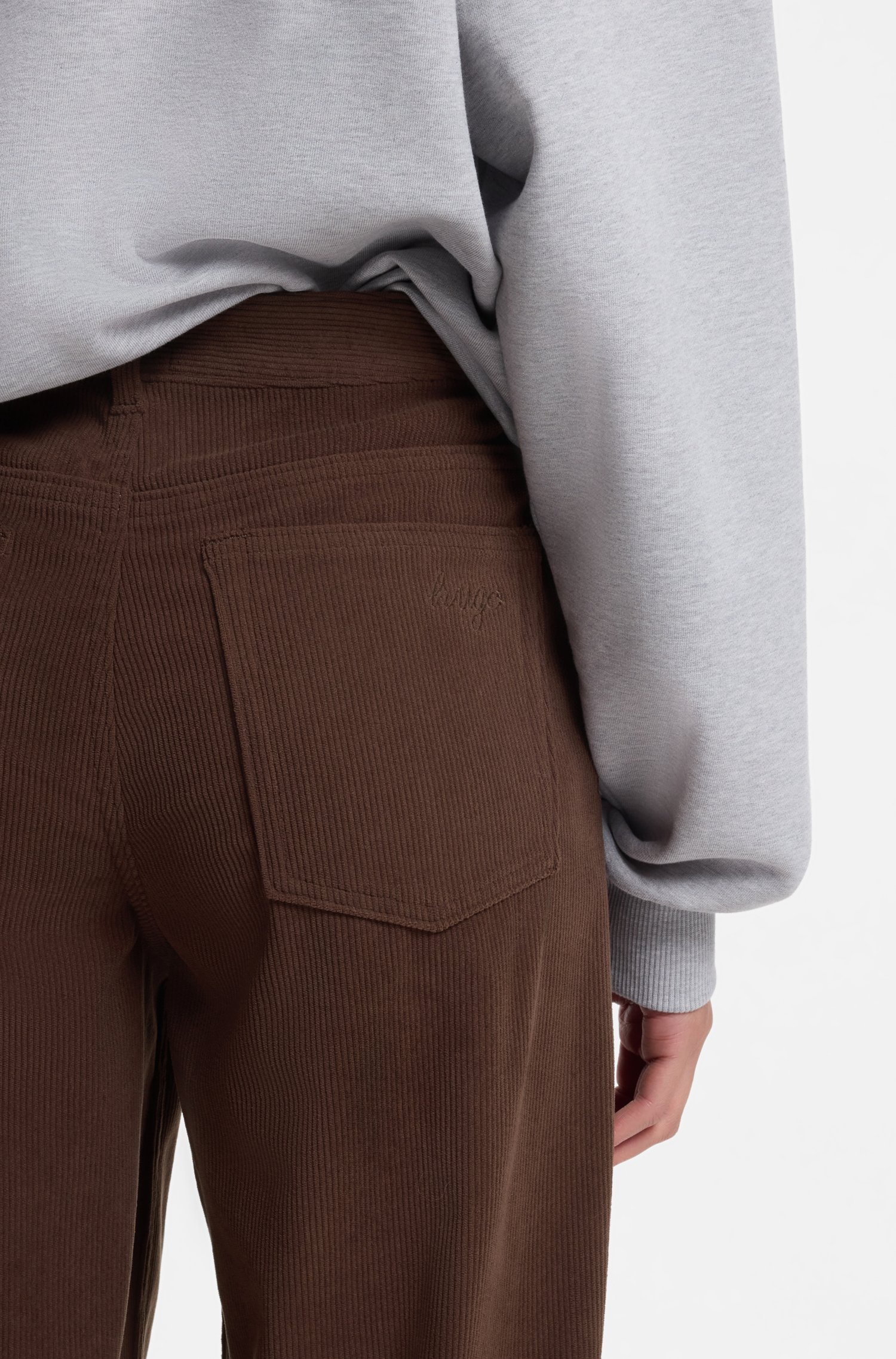 Hugo Relaxed-fit corduroy trousers with logo embroidery byxor dam – bild 3