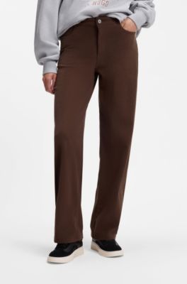 Relaxed-fit corduroy trousers with logo embroidery, Brown