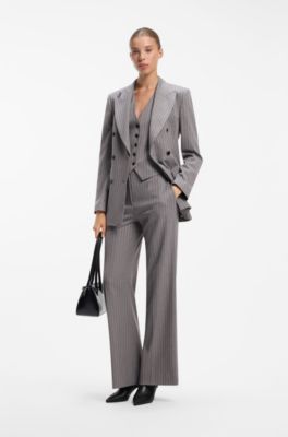 Pinstripe regular-fit trousers with D-ring detail, Grey Patterned