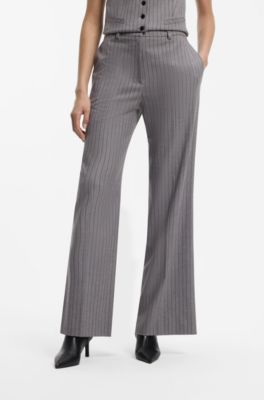 Pinstripe regular-fit trousers with D-ring detail, Grey Patterned
