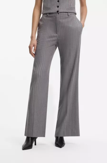 Pinstripe regular-fit trousers with D-ring detail