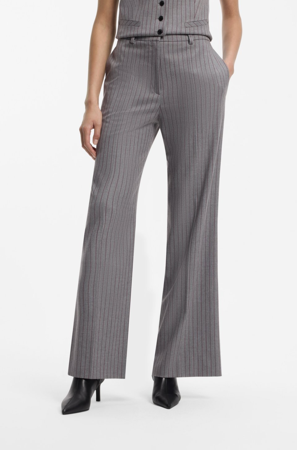 Pinstripe regular-fit trousers with D-ring detail