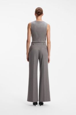 Pinstripe regular-fit trousers with D-ring detail, Grey Patterned