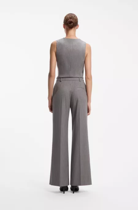 Pinstripe regular-fit trousers with D-ring detail
