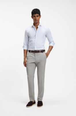 Slim-fit virgin-wool trousers with vertical stripes, Light Grey