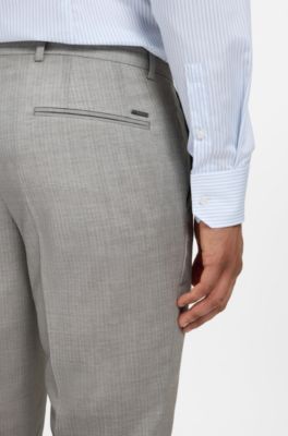 Slim-fit virgin-wool trousers with vertical stripes, Light Grey