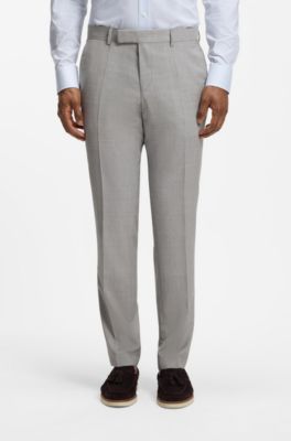 Slim-fit virgin-wool trousers with vertical stripes, Light Grey