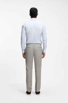 Slim-fit virgin-wool trousers with vertical stripes, Light Grey
