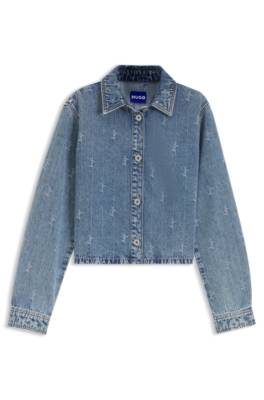 Hugo Cropped denim shirt with script logos blusar dam – bild 4