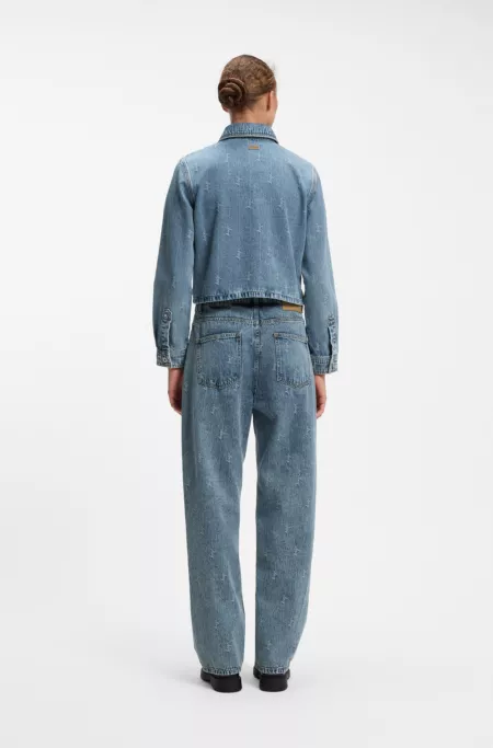 Cropped denim shirt with script logos