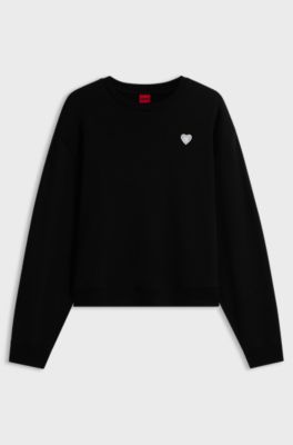 Cotton sweatshirt with glitter-heart logo badge, Black