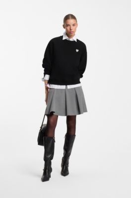 Cotton sweatshirt with glitter-heart logo badge, Black