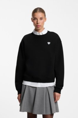 Cotton sweatshirt with glitter-heart logo badge