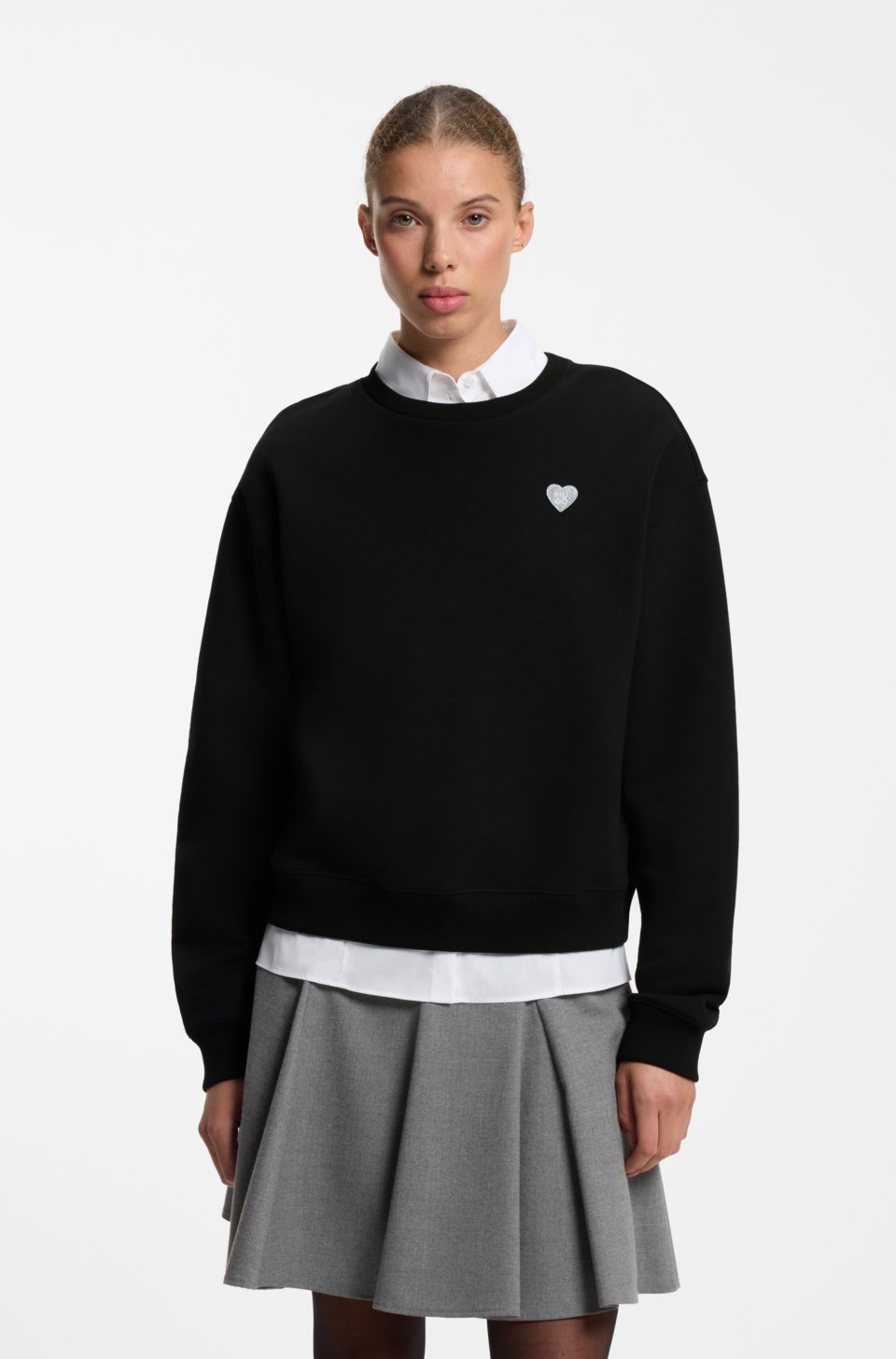 Cotton sweatshirt with glitter-heart logo badge