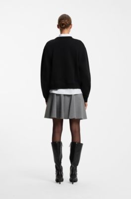 Cotton sweatshirt with glitter-heart logo badge, Black