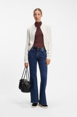 Jeans svasati in denim elasticizzato blu, Blu scuro