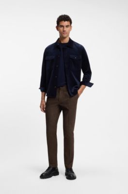 Modern-fit trousers in melange stretch fabric, Dark Brown
