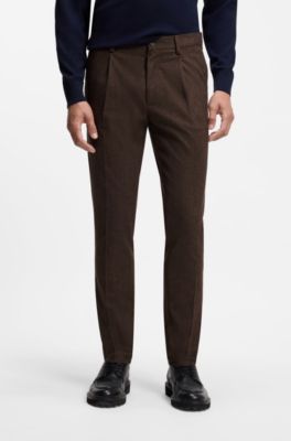 Modern-fit trousers in melange stretch fabric, Dark Brown