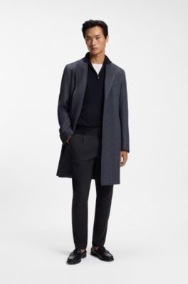 Modern-fit trousers in melange stretch fabric, Dark Blue