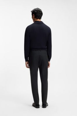 Modern-fit trousers in melange stretch fabric, Dark Blue