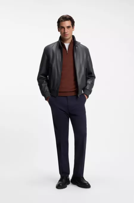 Veste en cuir matelassée à col montant