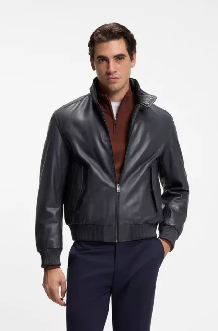 Veste en cuir matelassée à col montant