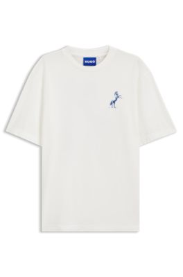 Crew-neck cotton T-shirt with desert print, White
