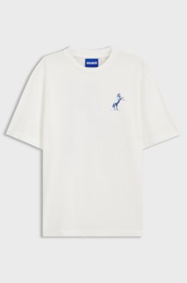 T-shirt van katoen met woestijnprint en ronde hals, Wit