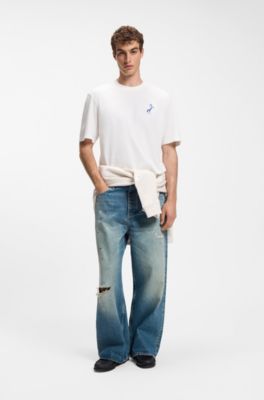 Crew-neck cotton T-shirt with desert print, White